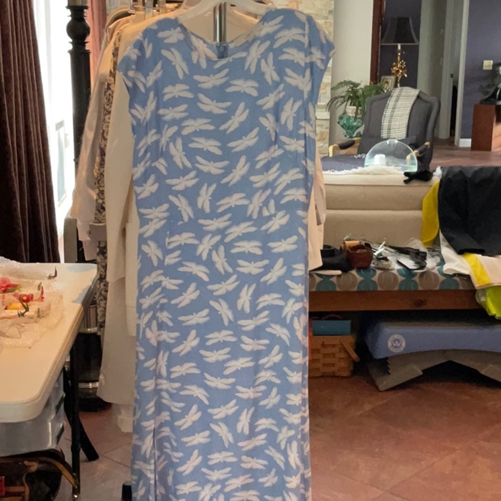 LOFT Blue and White Dragonfly Maxi Dress
